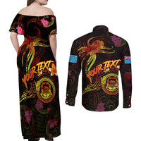 Tuvalu Couples Matching Off Shoulder Maxi Dress and Long Sleeve Button Shirt Octopus Plumeria Polynesian Tattoo DT02 - Polynesian Pride