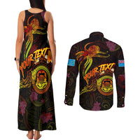 Tuvalu Couples Matching Tank Maxi Dress and Long Sleeve Button Shirt Octopus Plumeria Polynesian Tattoo DT02 - Polynesian Pride