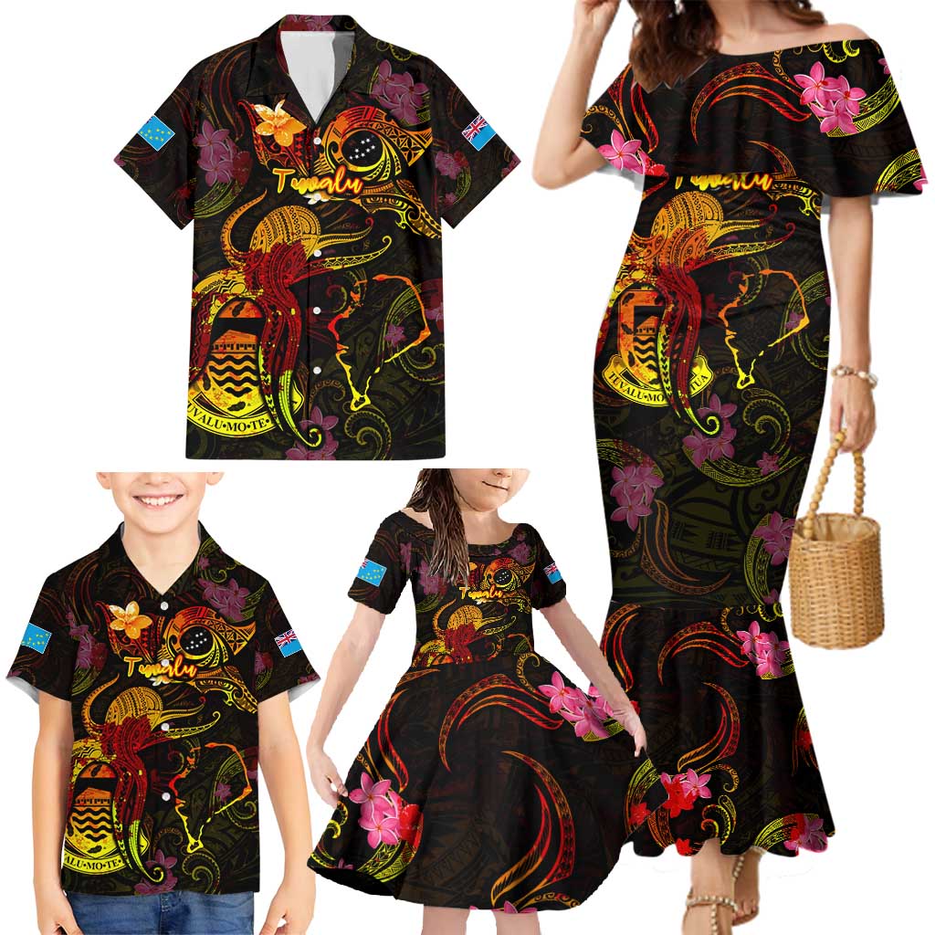 Tuvalu Family Matching Mermaid Dress and Hawaiian Shirt Octopus Plumeria Polynesian Tattoo DT02 - Polynesian Pride