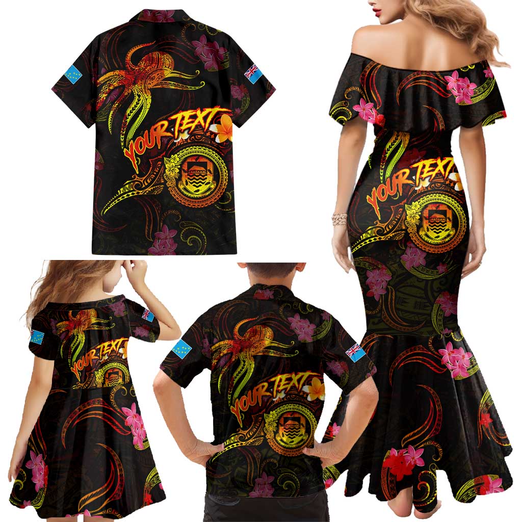 Tuvalu Family Matching Mermaid Dress and Hawaiian Shirt Octopus Plumeria Polynesian Tattoo