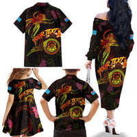 Tuvalu Family Matching Off The Shoulder Long Sleeve Dress and Hawaiian Shirt Octopus Plumeria Polynesian Tattoo
