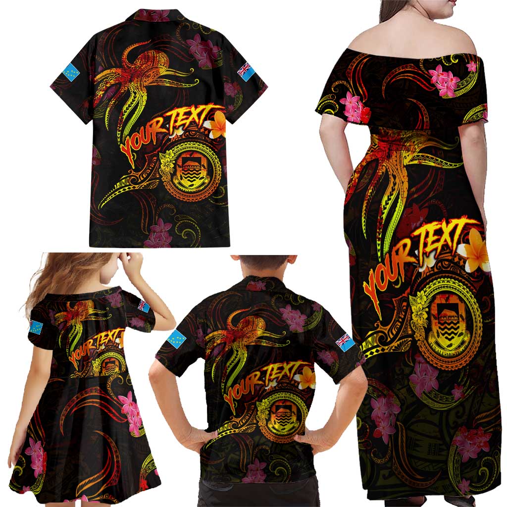 Tuvalu Family Matching Off Shoulder Maxi Dress and Hawaiian Shirt Octopus Plumeria Polynesian Tattoo DT02 - Polynesian Pride