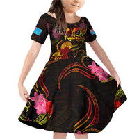 Tuvalu Family Matching Off Shoulder Short Dress and Hawaiian Shirt Octopus Plumeria Polynesian Tattoo