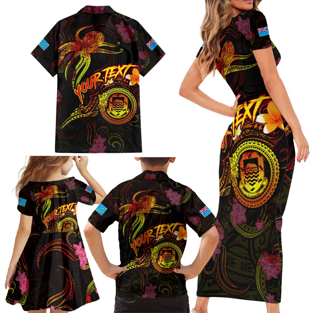 Tuvalu Family Matching Short Sleeve Bodycon Dress and Hawaiian Shirt Octopus Plumeria Polynesian Tattoo