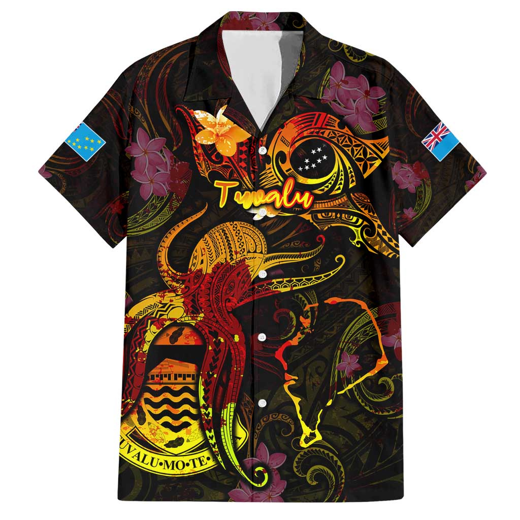 Tuvalu Family Matching Short Sleeve Bodycon Dress and Hawaiian Shirt Octopus Plumeria Polynesian Tattoo