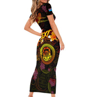 Tuvalu Family Matching Short Sleeve Bodycon Dress and Hawaiian Shirt Octopus Plumeria Polynesian Tattoo
