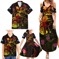 Tuvalu Family Matching Summer Maxi Dress and Hawaiian Shirt Octopus Plumeria Polynesian Tattoo
