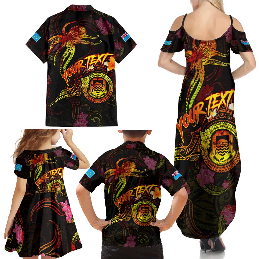Tuvalu Family Matching Summer Maxi Dress and Hawaiian Shirt Octopus Plumeria Polynesian Tattoo
