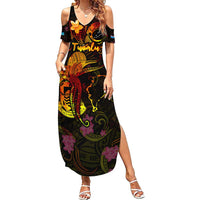 Tuvalu Family Matching Summer Maxi Dress and Hawaiian Shirt Octopus Plumeria Polynesian Tattoo