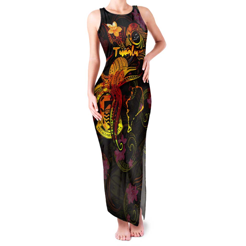 Tuvalu Family Matching Tank Maxi Dress and Hawaiian Shirt Octopus Plumeria Polynesian Tattoo