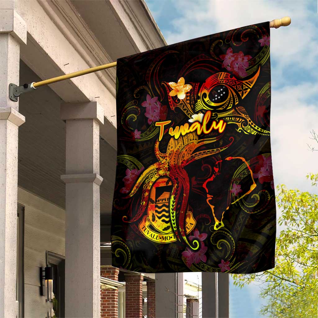 Tuvalu Garden Flag Octopus Plumeria Polynesian Tattoo DT02 House Flag Black - Polynesian Pride