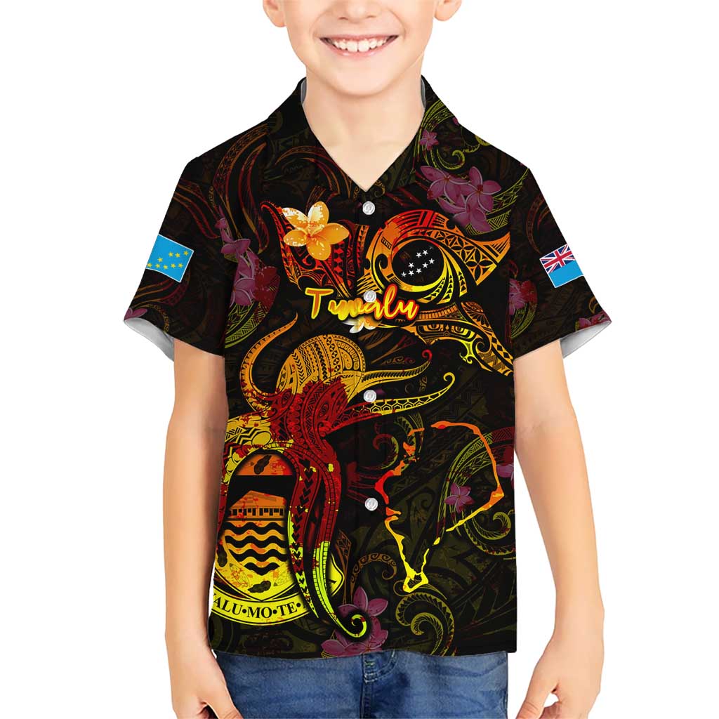 Tuvalu Kid Hawaiian Shirt Octopus Plumeria Polynesian Tattoo DT02 Kid Black - Polynesian Pride