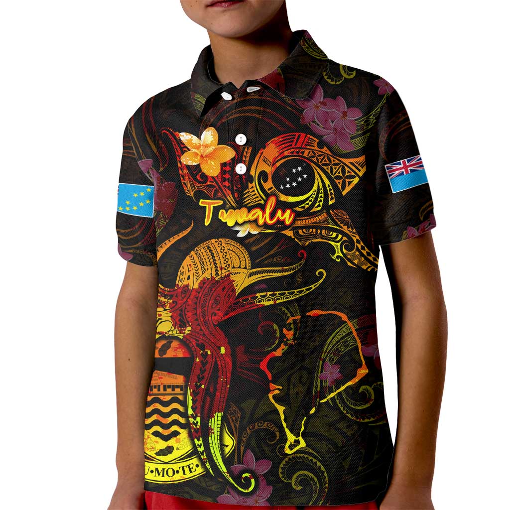 Tuvalu Kid Polo Shirt Octopus Plumeria Polynesian Tattoo