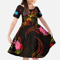 Tuvalu Kid Short Sleeve Dress Octopus Plumeria Polynesian Tattoo DT02 KID Black - Polynesian Pride