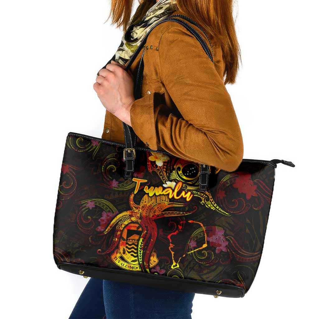 Tuvalu Leather Tote Bag Octopus Plumeria Polynesian Tattoo