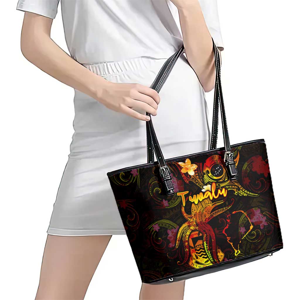 Tuvalu Leather Tote Bag Octopus Plumeria Polynesian Tattoo