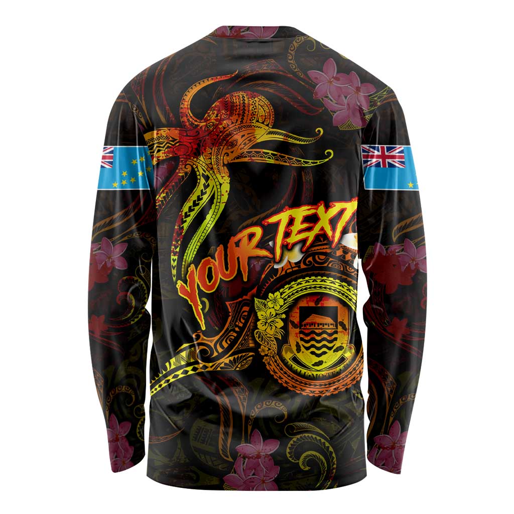 Tuvalu Long Sleeve Shirt Octopus Plumeria Polynesian Tattoo DT02 - Polynesian Pride