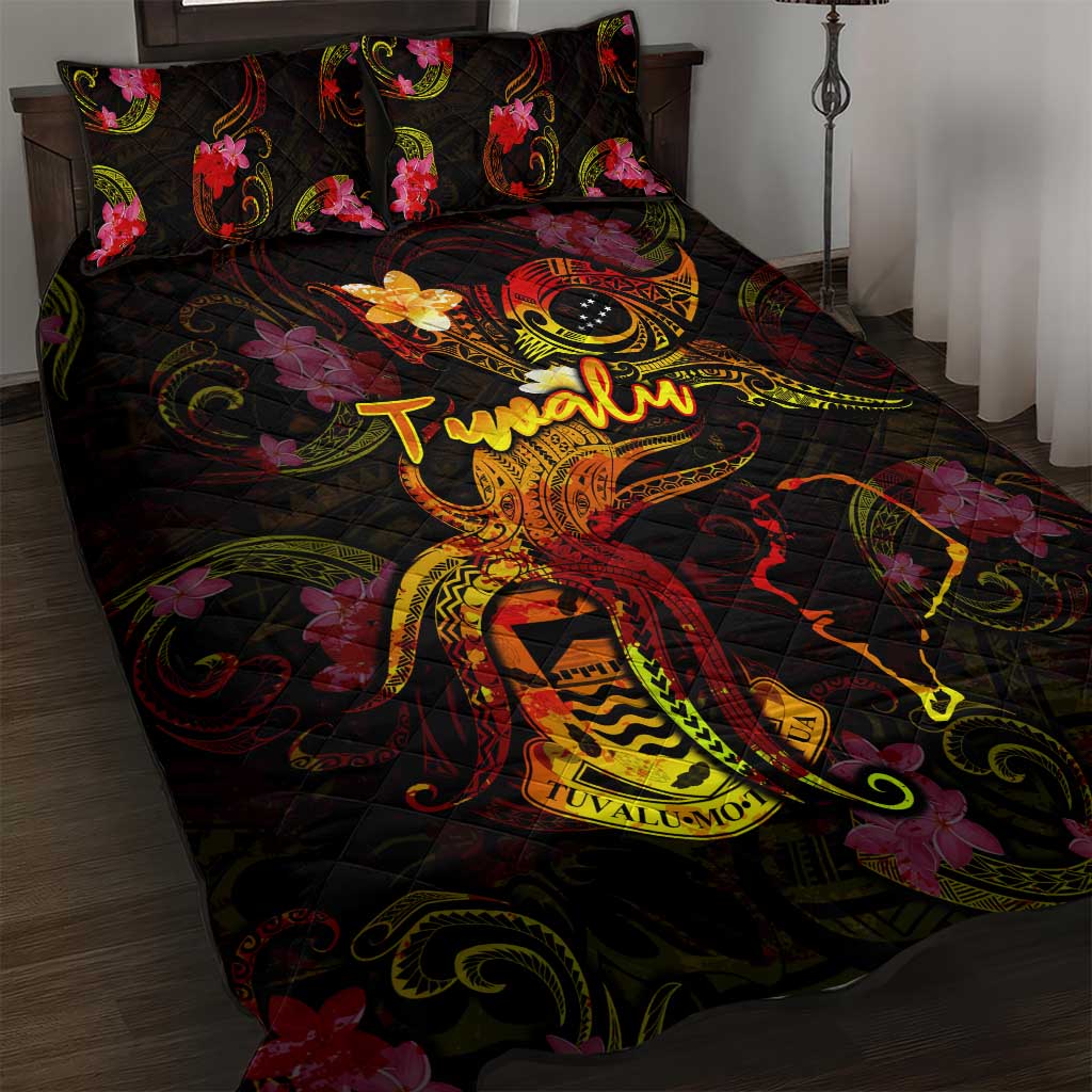 Tuvalu Quilt Bed Set Octopus Plumeria Polynesian Tattoo DT02 Black - Polynesian Pride