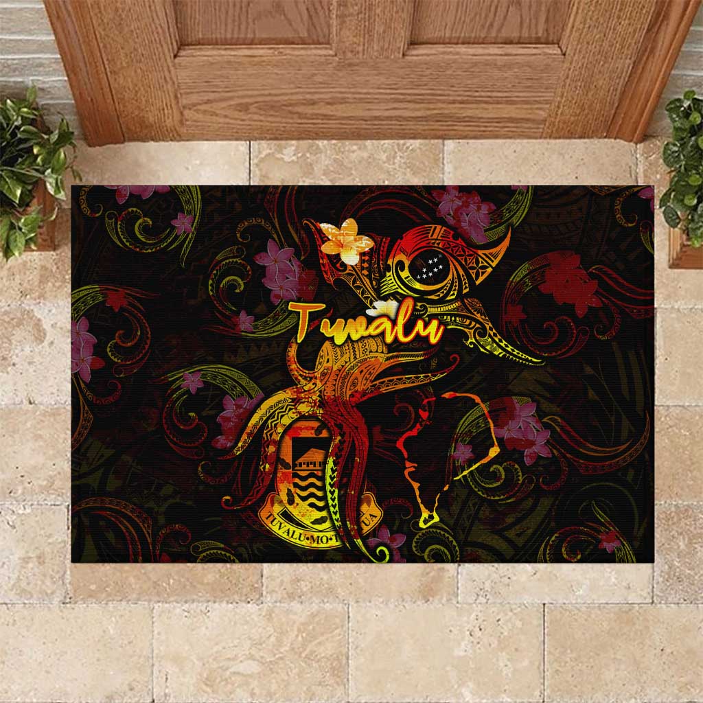 Tuvalu Rubber Doormat Octopus Plumeria Polynesian Tattoo DT02 Black - Polynesian Pride