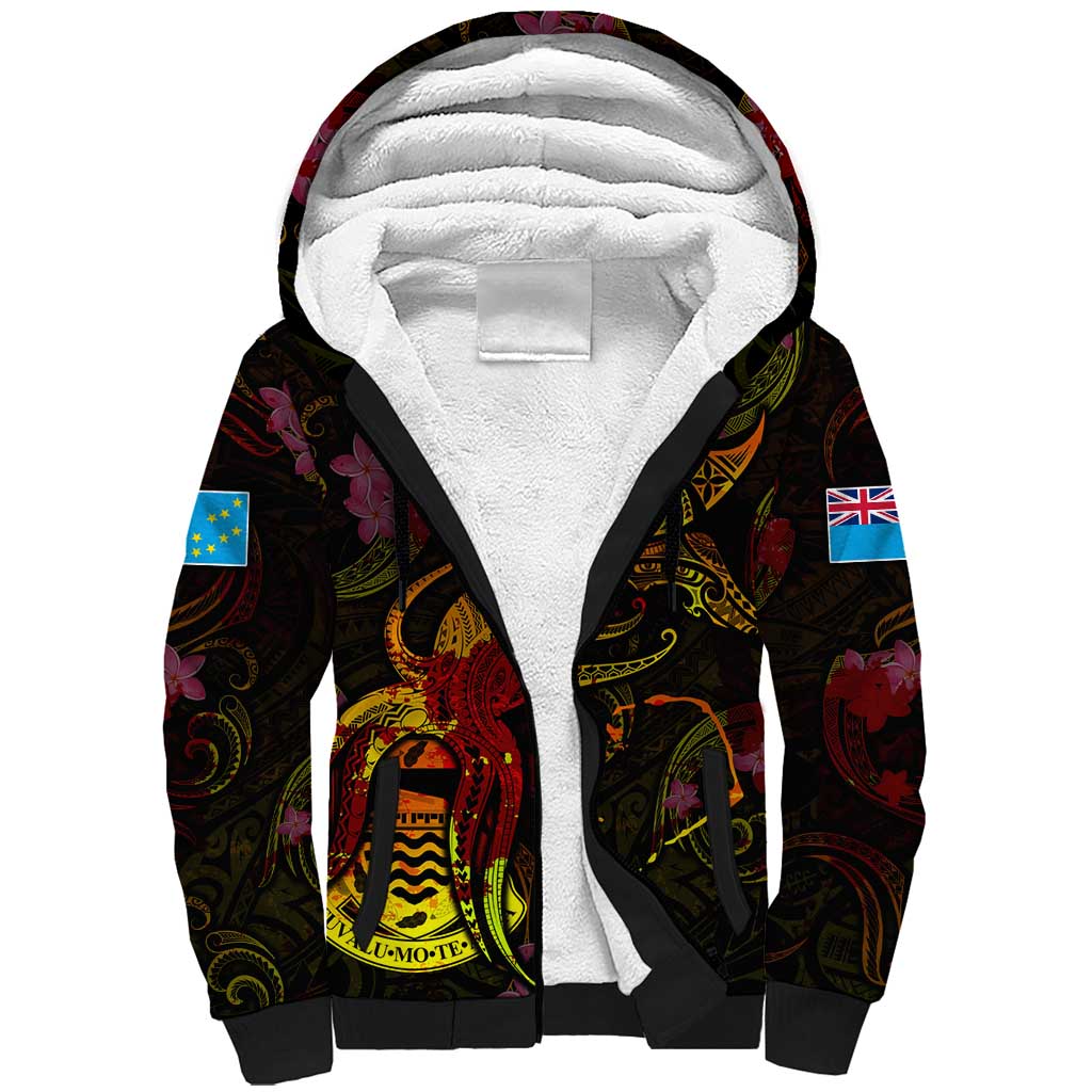 Tuvalu Sherpa Hoodie Octopus Plumeria Polynesian Tattoo DT02 Unisex Black - Polynesian Pride