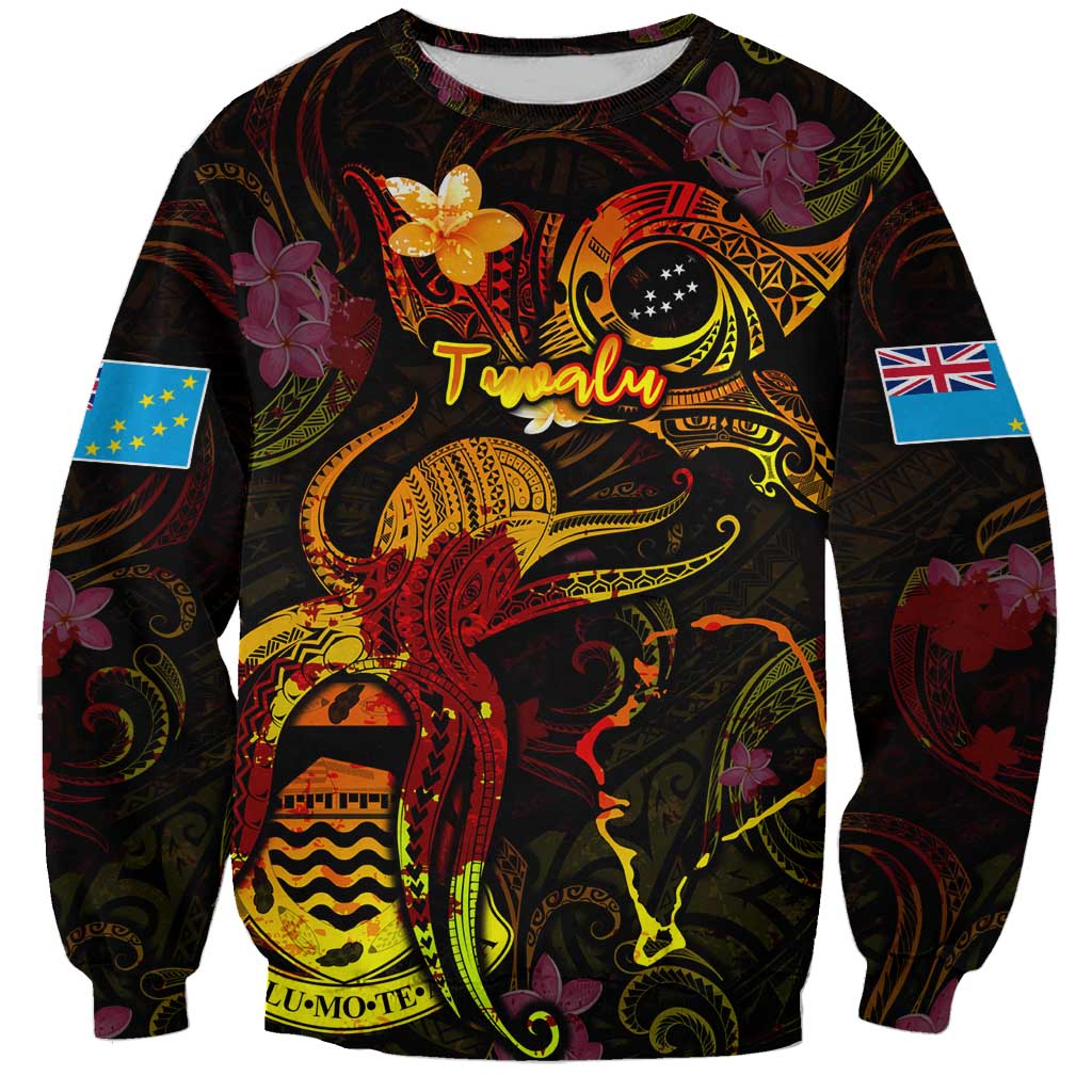 Tuvalu Sweatshirt Octopus Plumeria Polynesian Tattoo DT02 Unisex Black - Polynesian Pride