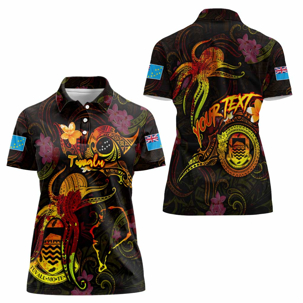 Tuvalu Women Polo Shirt Octopus Plumeria Polynesian Tattoo