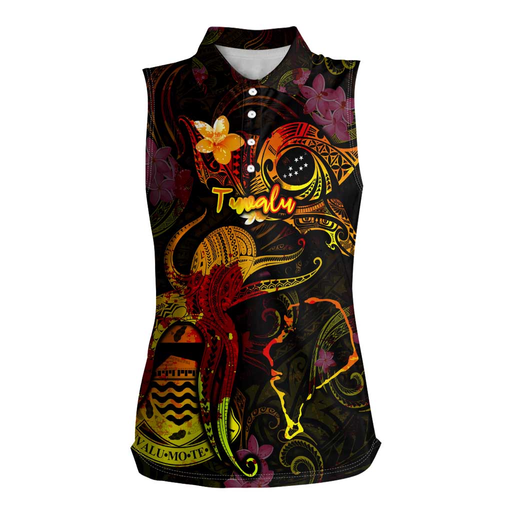 Tuvalu Women Sleeveless Polo Shirt Octopus Plumeria Polynesian Tattoo