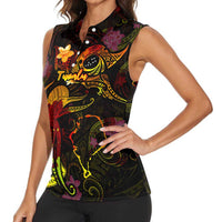 Tuvalu Women Sleeveless Polo Shirt Octopus Plumeria Polynesian Tattoo