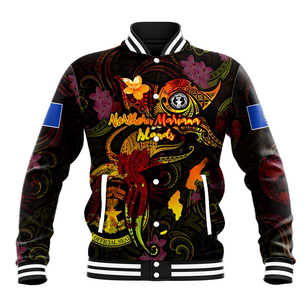 Northern Mariana Islands Baseball Jacket Octopus Plumeria Polynesian Tattoo