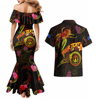 Northern Mariana Islands Couples Matching Mermaid Dress and Hawaiian Shirt Octopus Plumeria Polynesian Tattoo