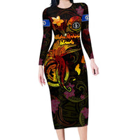 Northern Mariana Islands Family Matching Long Sleeve Bodycon Dress and Hawaiian Shirt Octopus Plumeria Polynesian Tattoo