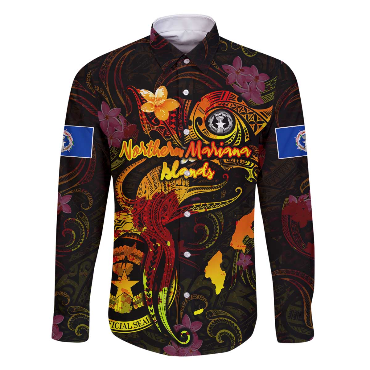 Northern Mariana Islands Family Matching Off The Shoulder Long Sleeve Dress and Hawaiian Shirt Octopus Plumeria Polynesian Tattoo