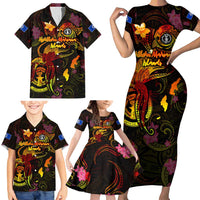Northern Mariana Islands Family Matching Short Sleeve Bodycon Dress and Hawaiian Shirt Octopus Plumeria Polynesian Tattoo
