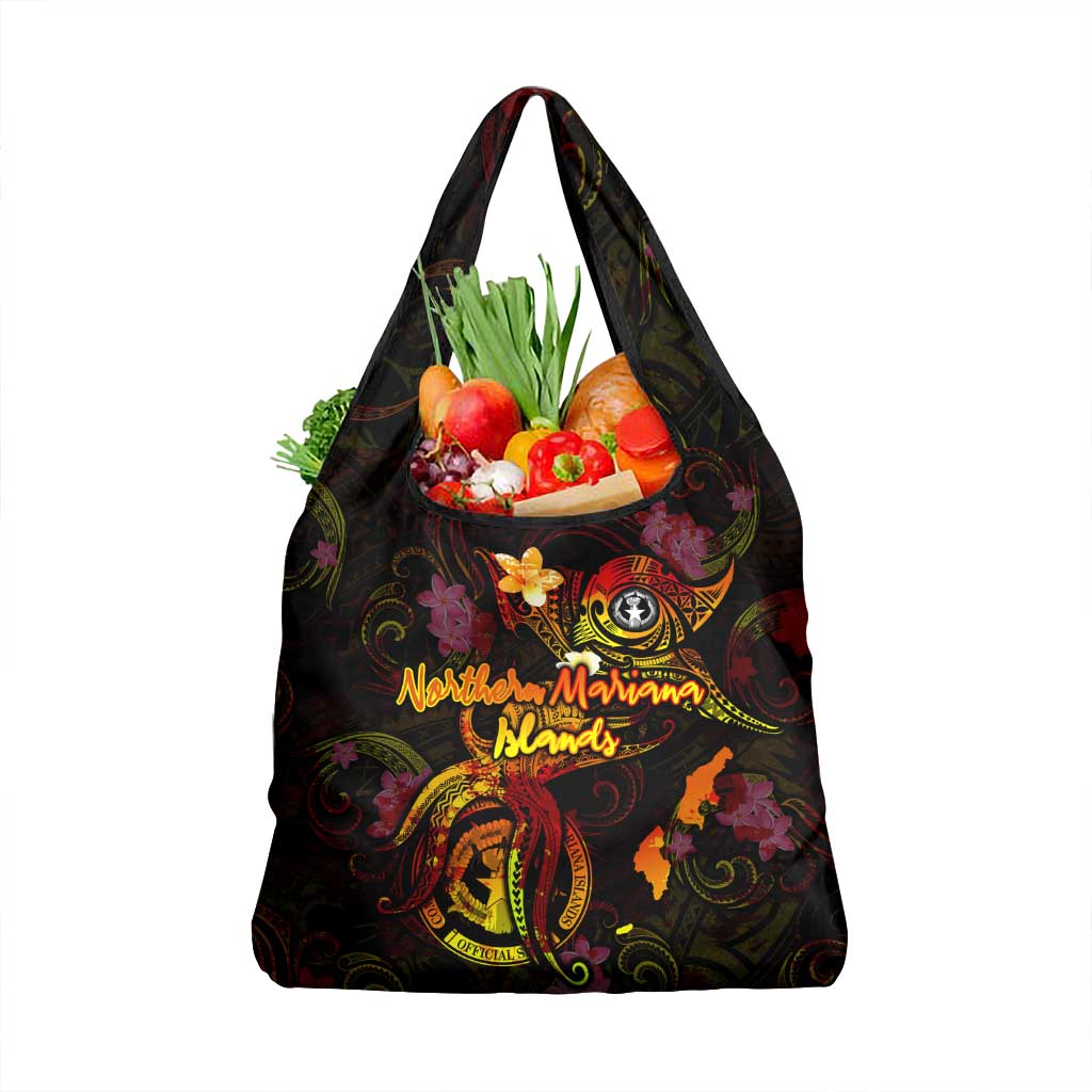 Northern Mariana Islands Grocery Bag Octopus Plumeria Polynesian Tattoo