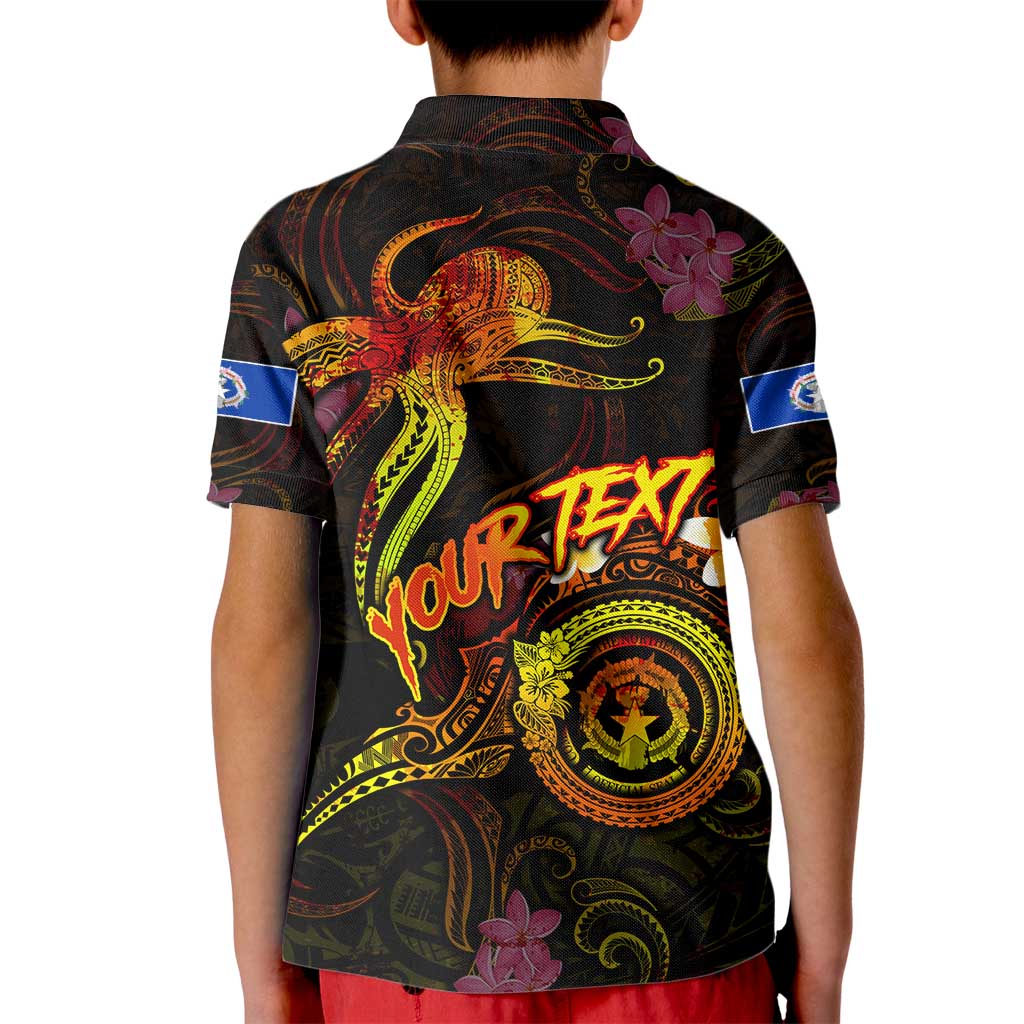 Northern Mariana Islands Kid Polo Shirt Octopus Plumeria Polynesian Tattoo