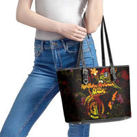 Northern Mariana Islands Leather Tote Bag Octopus Plumeria Polynesian Tattoo