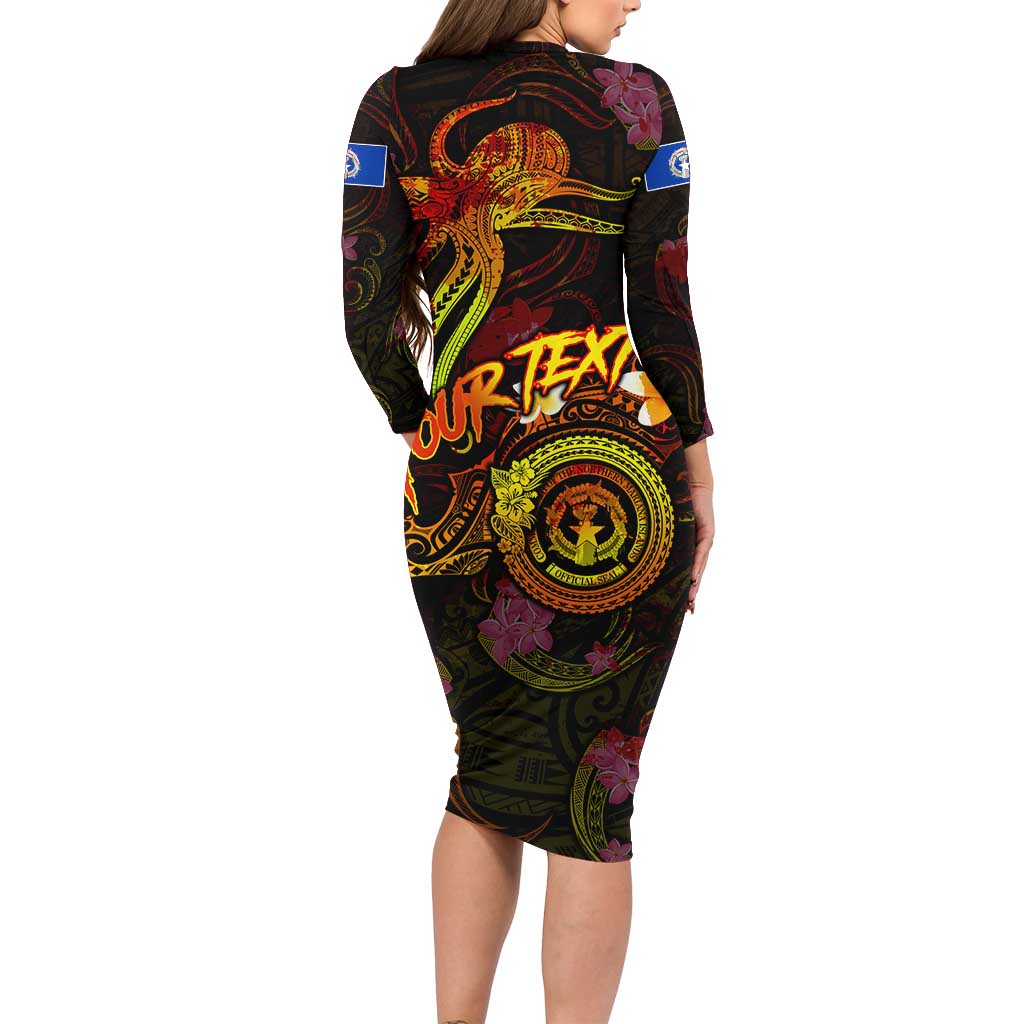 Northern Mariana Islands Long Sleeve Bodycon Dress Octopus Plumeria Polynesian Tattoo DT02 - Polynesian Pride