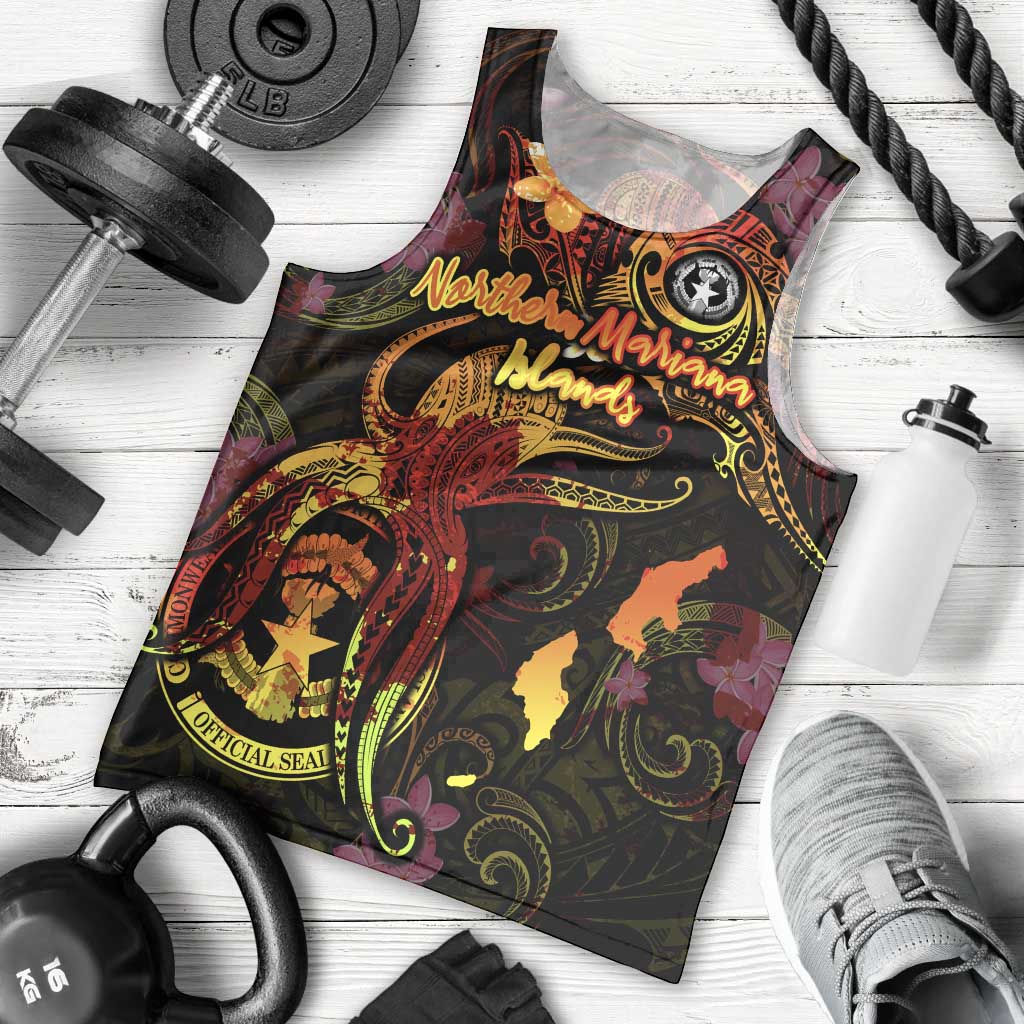 Northern Mariana Islands Men Tank Top Octopus Plumeria Polynesian Tattoo
