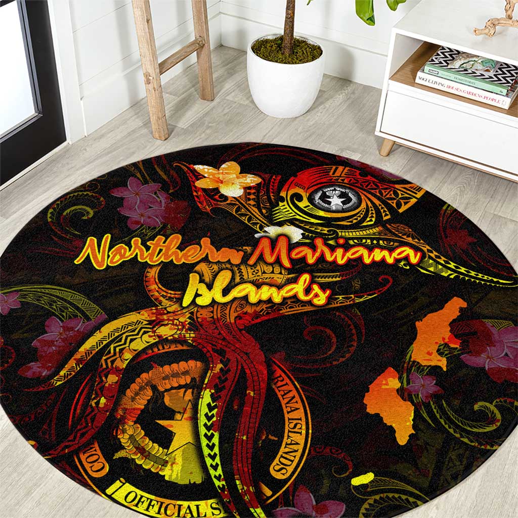 Northern Mariana Islands Round Carpet Octopus Plumeria Polynesian Tattoo