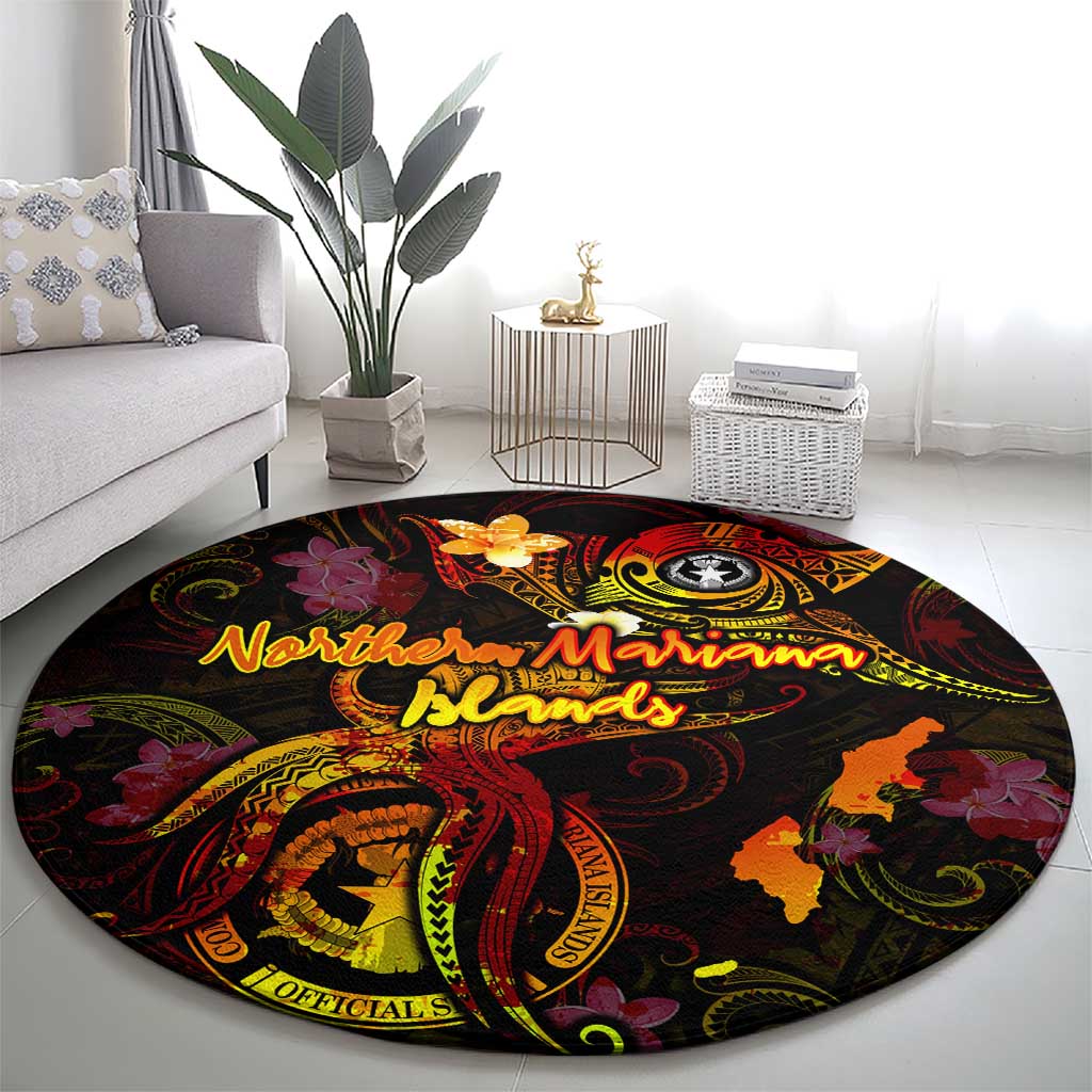 Northern Mariana Islands Round Carpet Octopus Plumeria Polynesian Tattoo