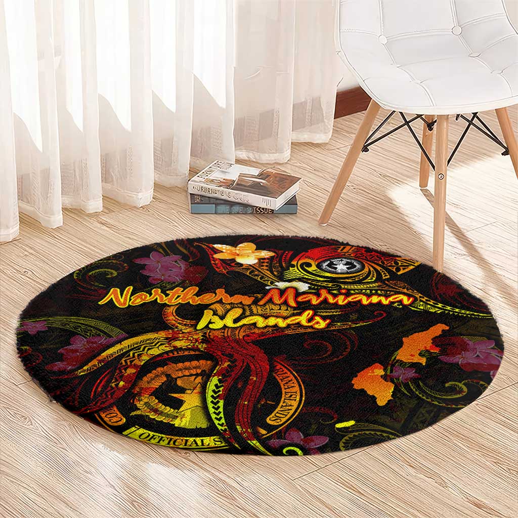 Northern Mariana Islands Round Carpet Octopus Plumeria Polynesian Tattoo