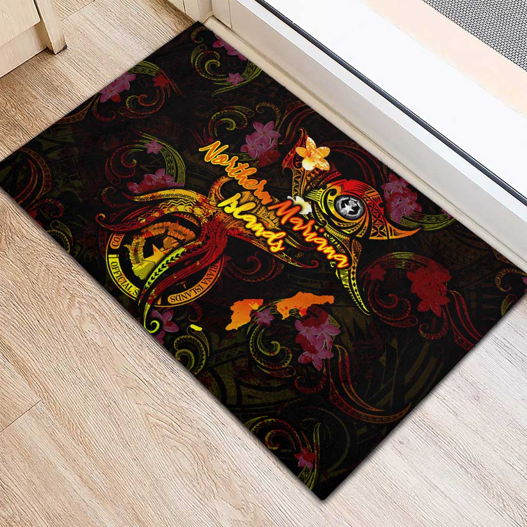 Northern Mariana Islands Rubber Doormat Octopus Plumeria Polynesian Tattoo