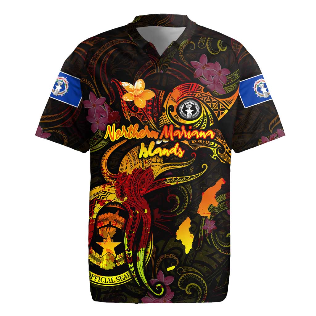 Northern Mariana Islands Rugby Jersey Octopus Plumeria Polynesian Tattoo