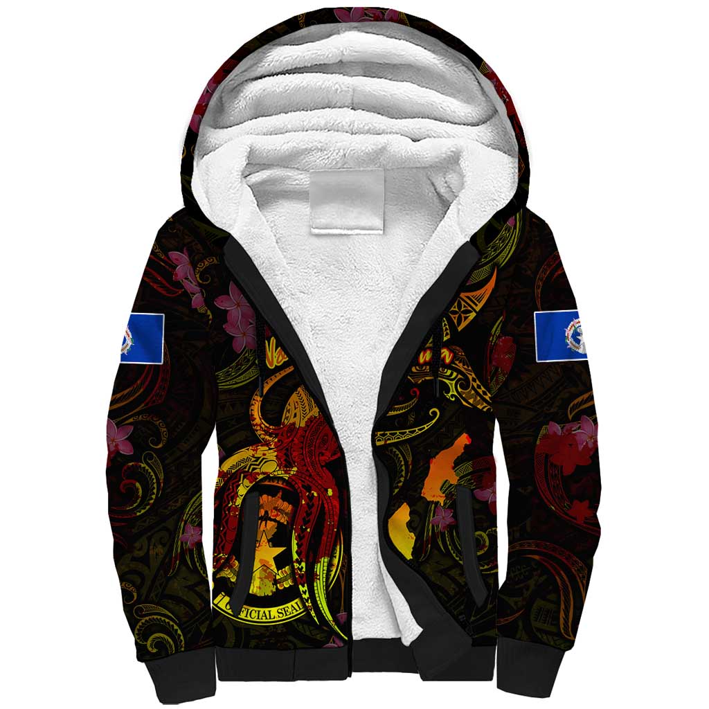 Northern Mariana Islands Sherpa Hoodie Octopus Plumeria Polynesian Tattoo DT02 Unisex Black - Polynesian Pride