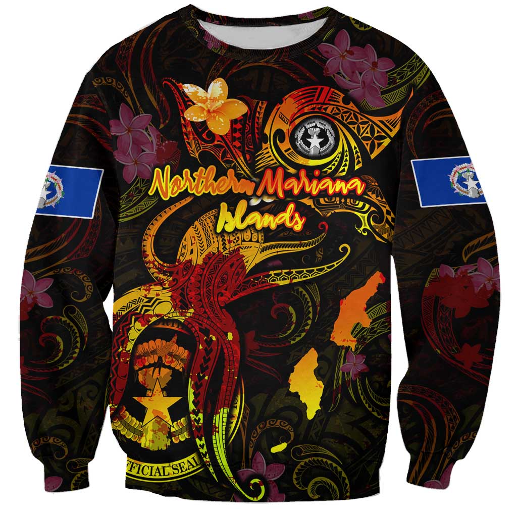 Northern Mariana Islands Sweatshirt Octopus Plumeria Polynesian Tattoo