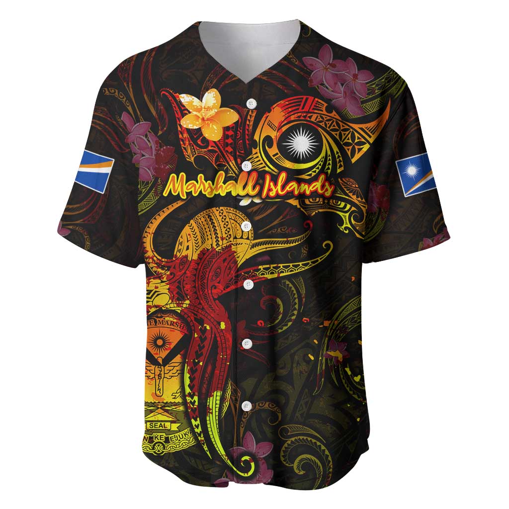 Marshall Islands Baseball Jersey Octopus Plumeria Polynesian Tattoo