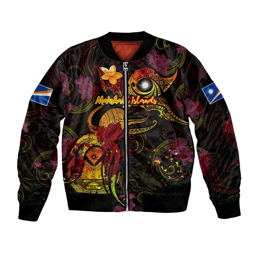 Marshall Islands Bomber Jacket Octopus Plumeria Polynesian Tattoo