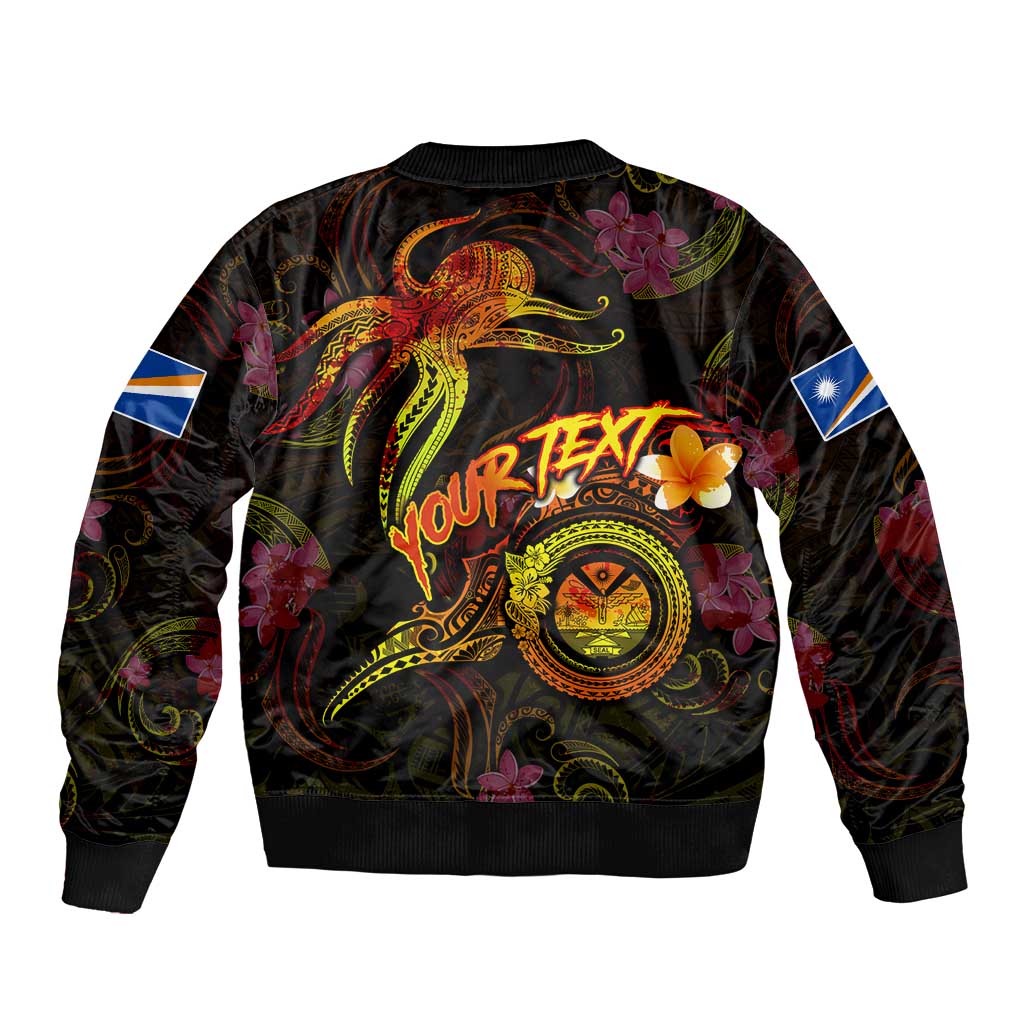 Marshall Islands Bomber Jacket Octopus Plumeria Polynesian Tattoo