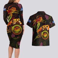 Marshall Islands Couples Matching Long Sleeve Bodycon Dress and Hawaiian Shirt Octopus Plumeria Polynesian Tattoo