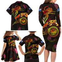 Marshall Islands Family Matching Long Sleeve Bodycon Dress and Hawaiian Shirt Octopus Plumeria Polynesian Tattoo
